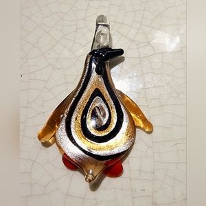 Murano glass handpainted penguin pendant for necklace, ribbon necklace cute